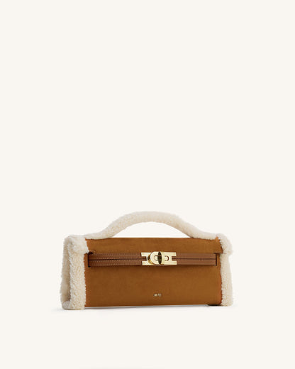 Bria Faux Suede Structured Top Handle Bag - Yellow Brown | JW PEI
