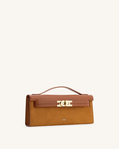 Bria Faux Suede Structured Top Handle Bag - Brown | JW PEI