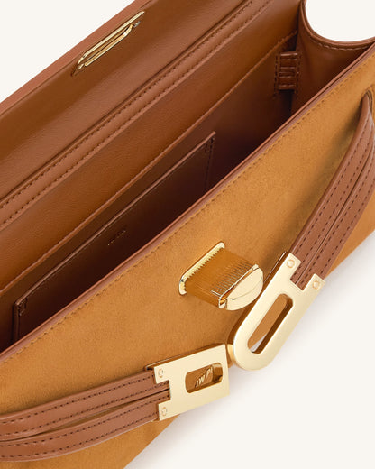 Bria Faux Suede Structured Top Handle Bag - Brown | JW PEI