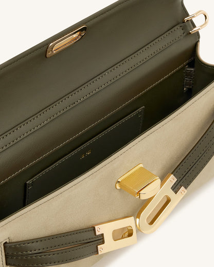 Bria Faux Suede Structured Top Handle Bag - Dark Olive | JW PEI