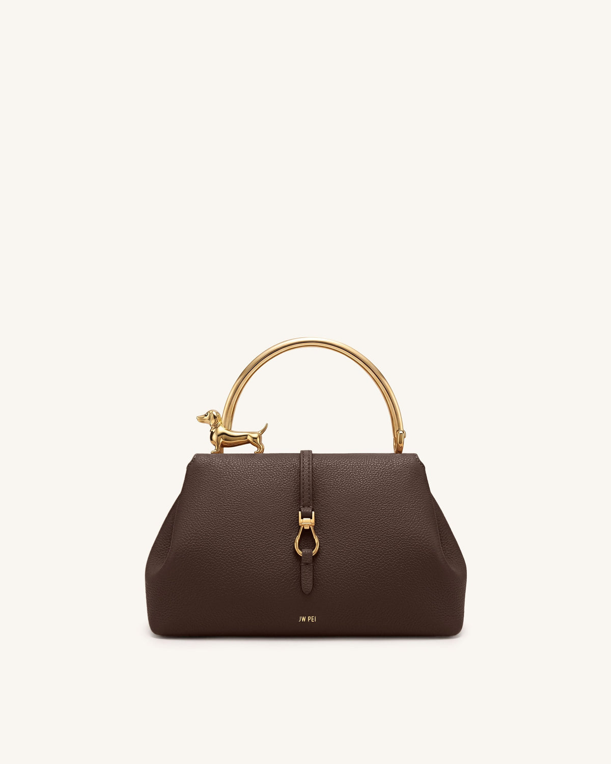 Bruna Dachshund Metal Handle Top Handle Bag - Dark Brown | JW PEI