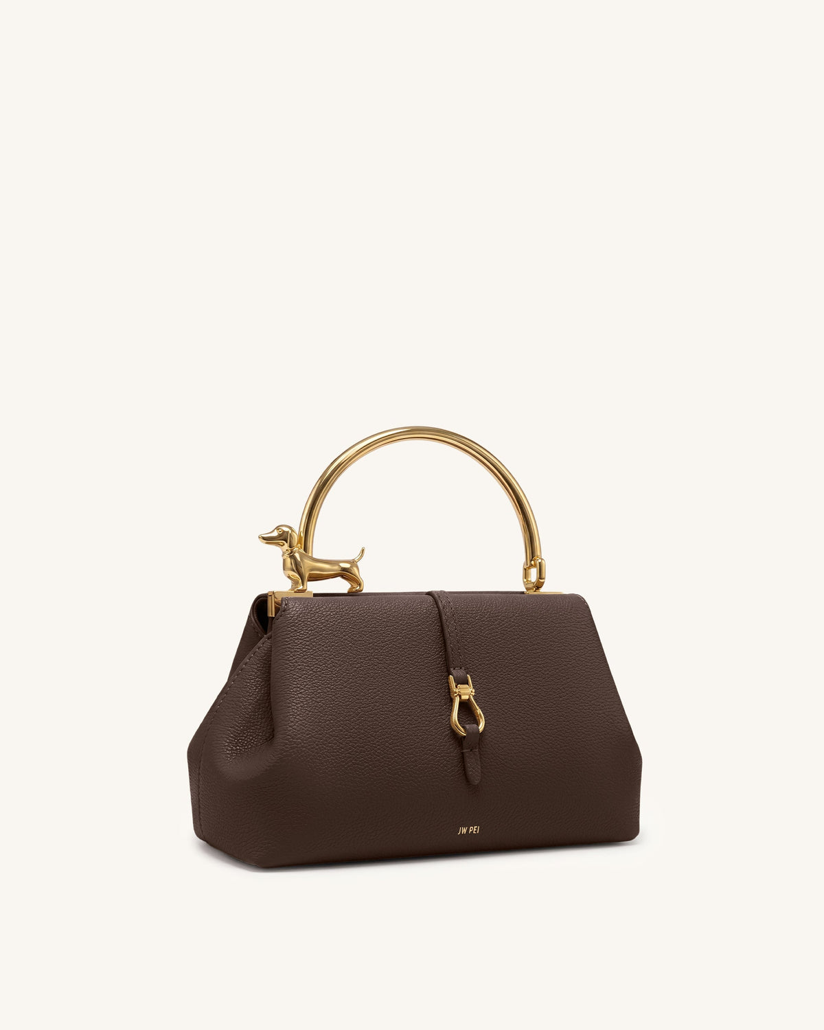 Bruna Dachshund Metal Handle Top Handle Bag - Dark Brown | JW PEI