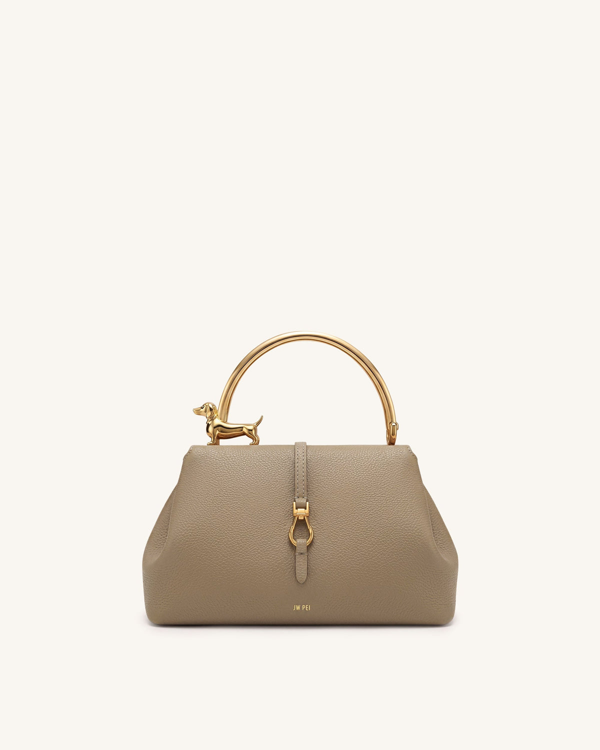 Bruna Dachshund Metal Handle Top Handle Bag - Light Brown | JW PEI