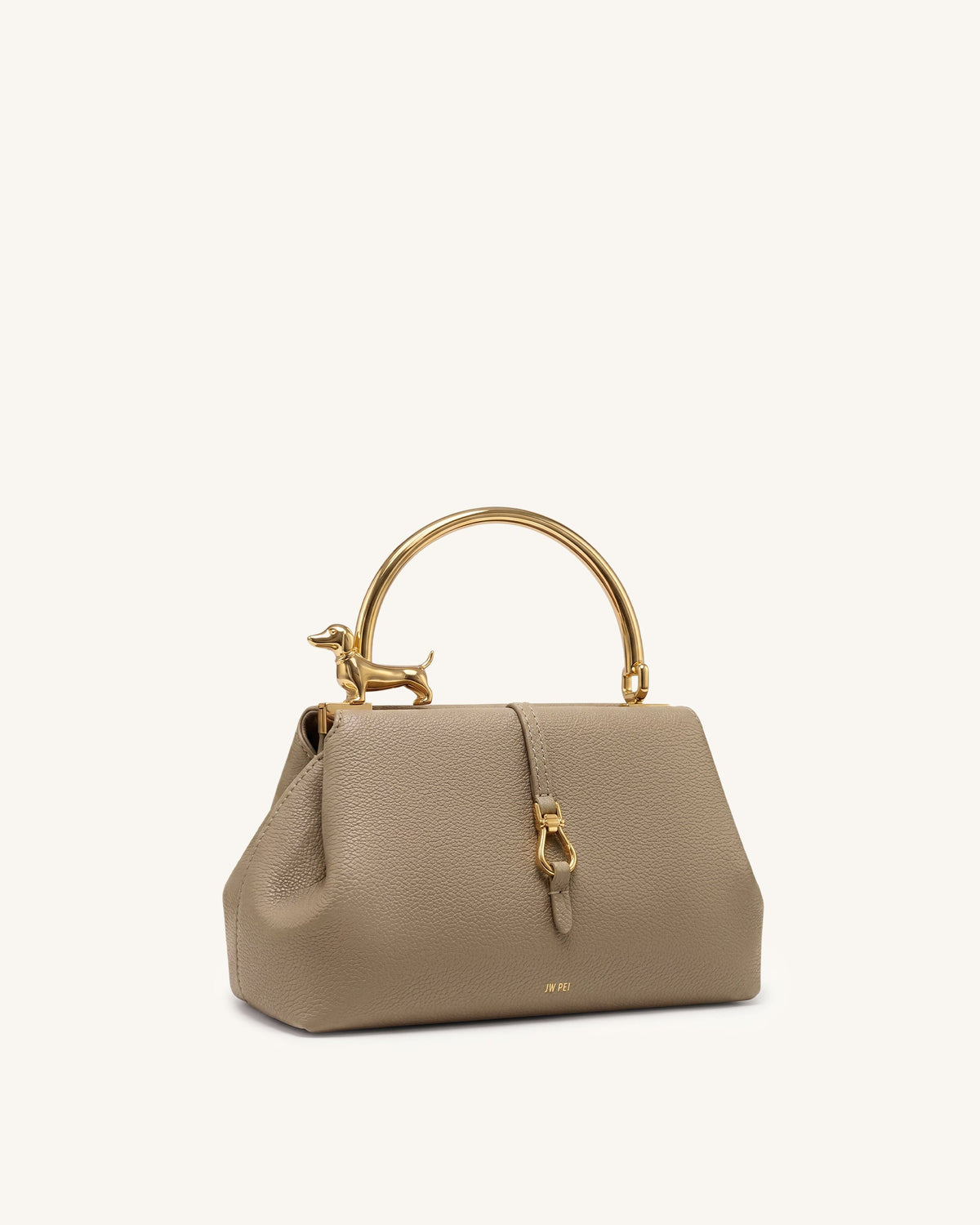 Bruna Dachshund Metal Handle Top Handle Bag - Light Brown | JW PEI