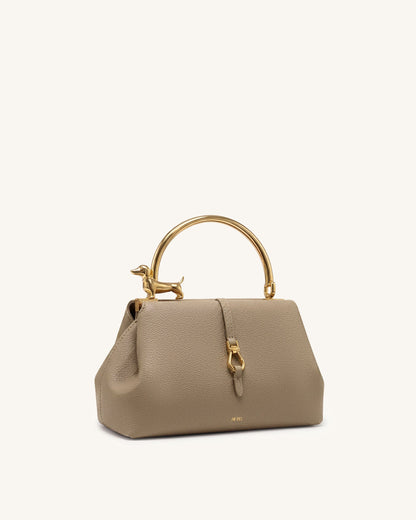 Bruna Dachshund Metal Handle Top Handle Bag - Light Brown | JW PEI