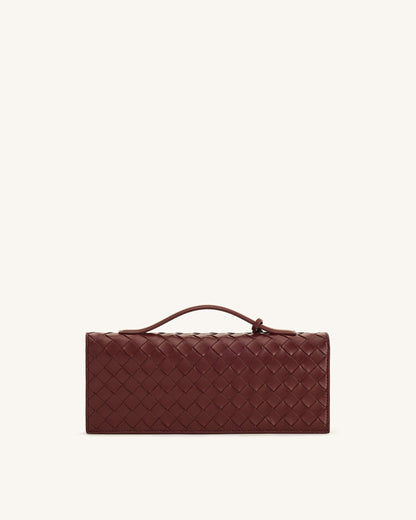Celeste Woven Textured Envelope Top Handle Bag - Burgundy | JW PEI