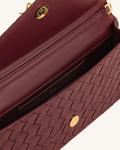 Celeste Woven Textured Envelope Top Handle Bag - Burgundy | JW PEI