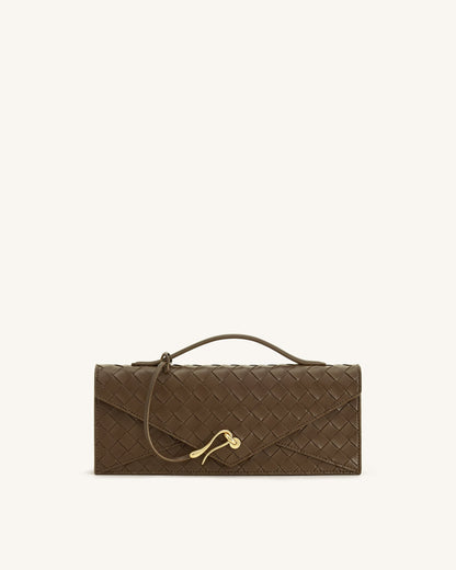 Celeste Woven Textured Envelope Top Handle Bag - Mocha Brown | JW PEI