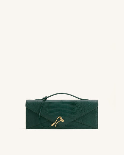 Celeste Envelope Top Handle Bag - Olive Green Lizard Texture | JW PEI