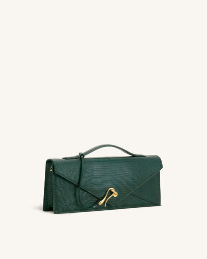 Celeste Envelope Top Handle Bag - Olive Green Lizard Texture | JW PEI
