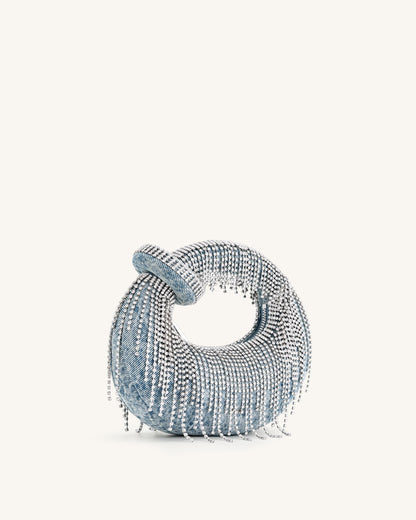 Abacus Denim Artificial Crystal Mini Top Handle Bag - Blue | JW PEI