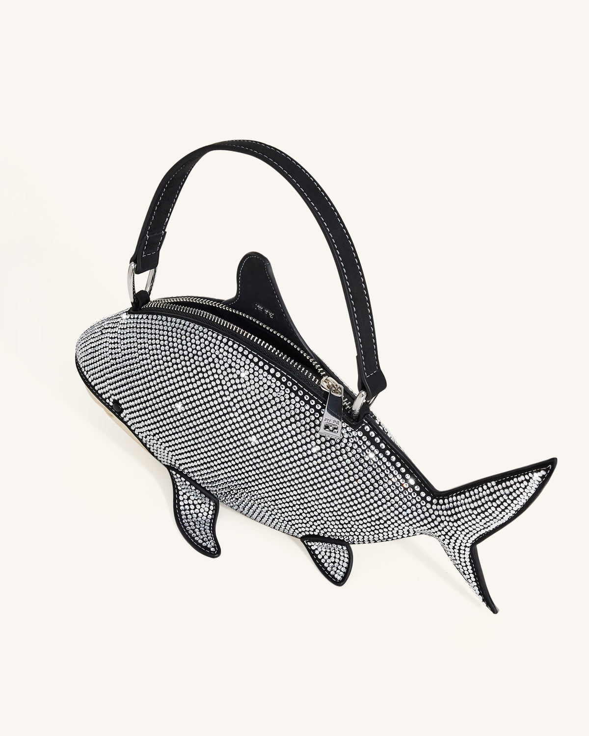 Nerys Artificial Crystal Shark Top Handle Bag - Black | JW PEI