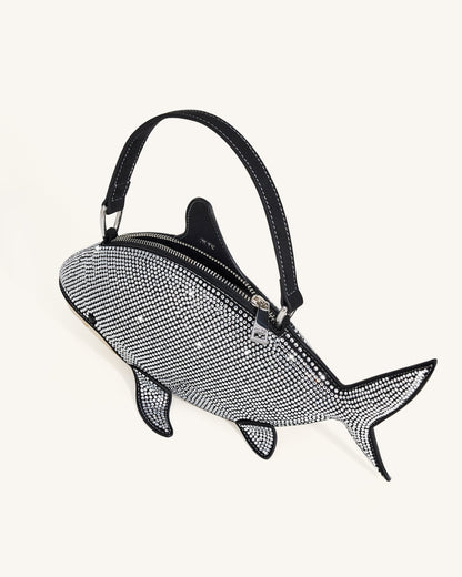 Nerys Artificial Crystal Shark Top Handle Bag - Black | JW PEI