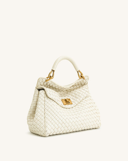 Lucia Classic Top Handle Woven Bag - White | JW PEI