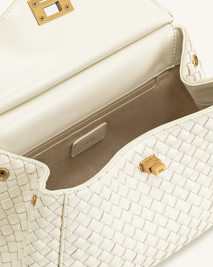 Lucia Classic Top Handle Woven Bag - White | JW PEI