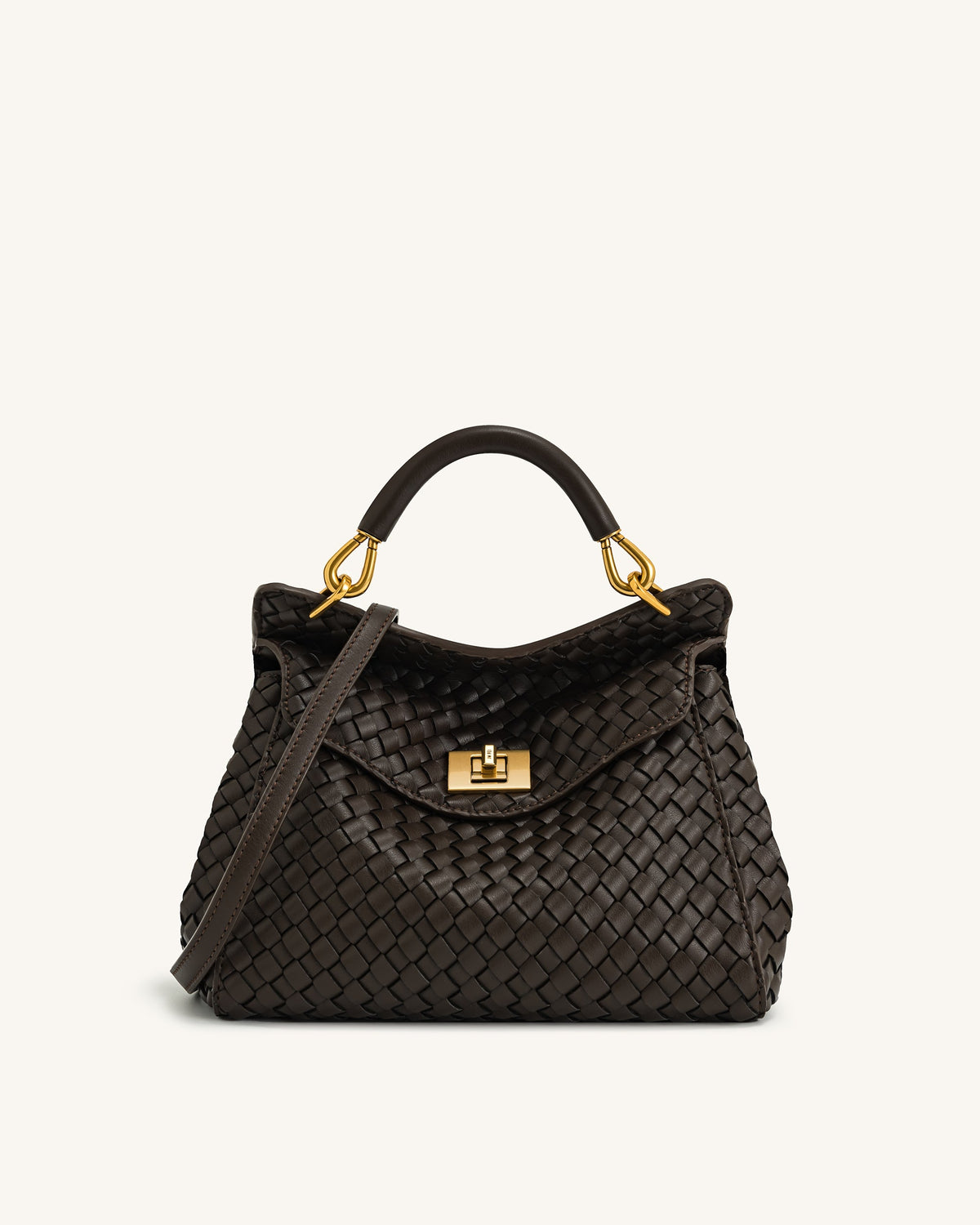 Lucia Classic Top Handle Woven Bag - Dark Brown | JW PEI