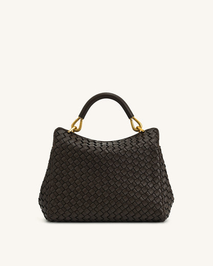 Lucia Classic Top Handle Woven Bag - Dark Brown | JW PEI