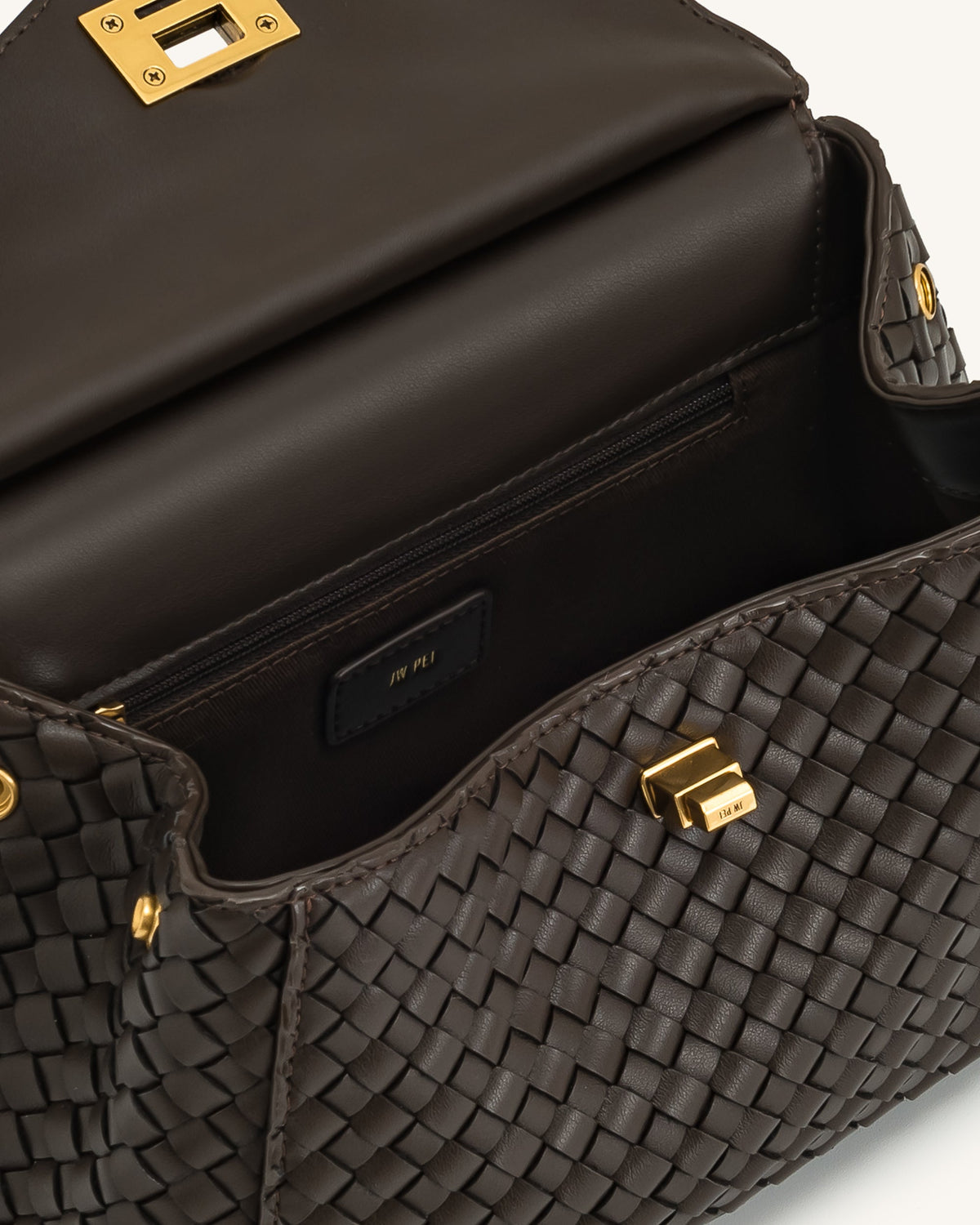 Lucia Classic Top Handle Woven Bag - Dark Brown | JW PEI
