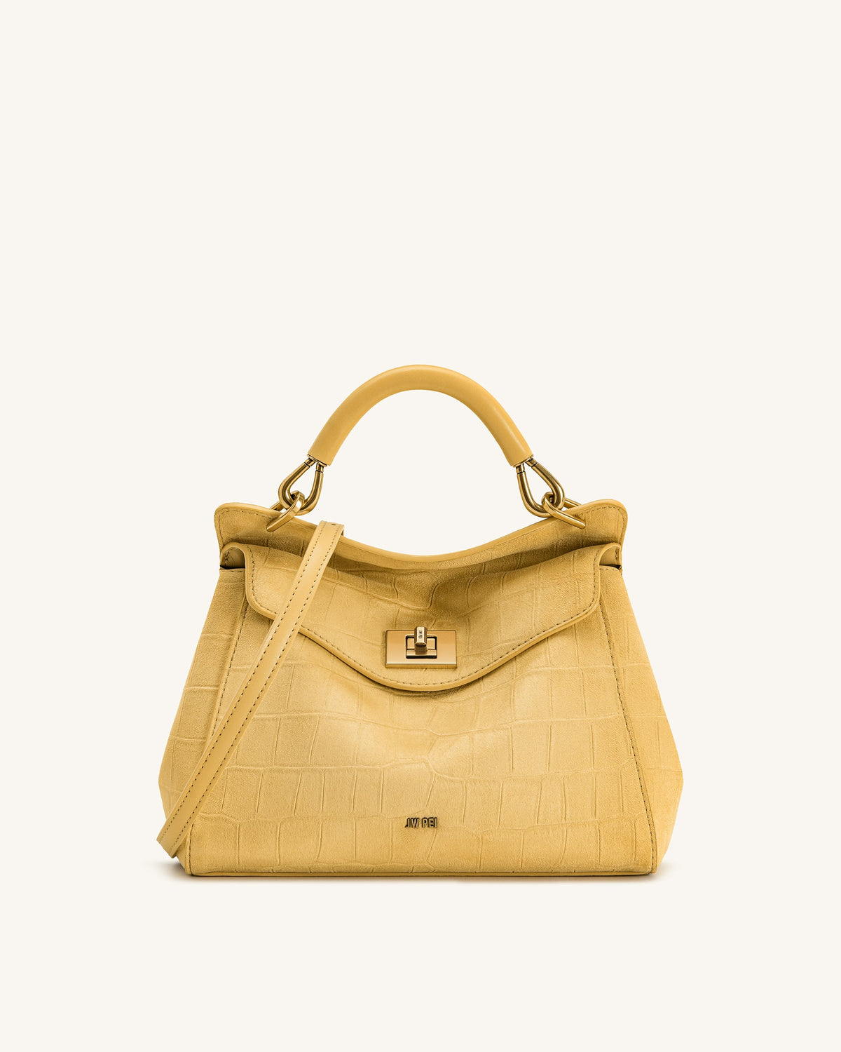 Lucia Classic Croc-Embossed Faux Suede Top Handle Bag - Yellow | JW PEI