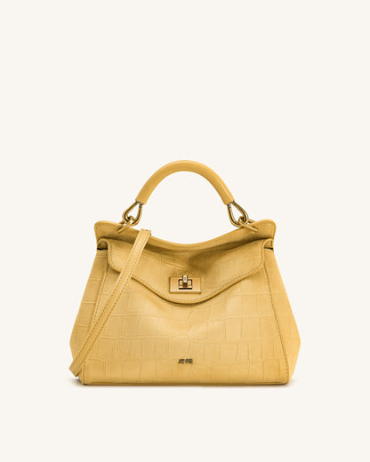Lucia Classic Croc-Embossed Faux Suede Top Handle Bag - Yellow | JW PEI