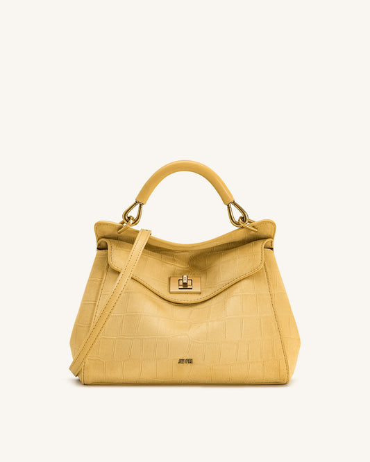 Lucia Classic Croc-Embossed Faux Suede Top Handle Bag - Yellow | JW PEI