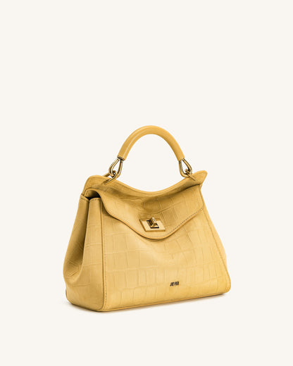 Lucia Classic Croc-Embossed Faux Suede Top Handle Bag - Yellow | JW PEI