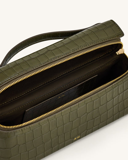 Thea Croc-Embossed Top Handle Bag - Olive Green | JW PEI
