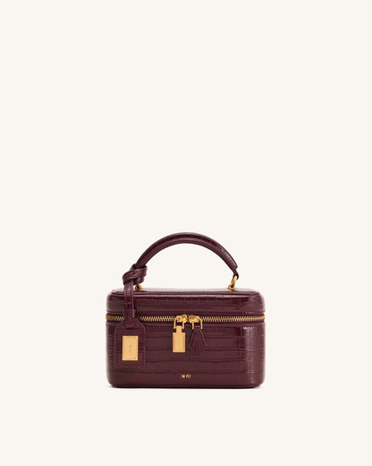 Cleo Box Shape Top Handle Bag - Claret Croc | JW PEI