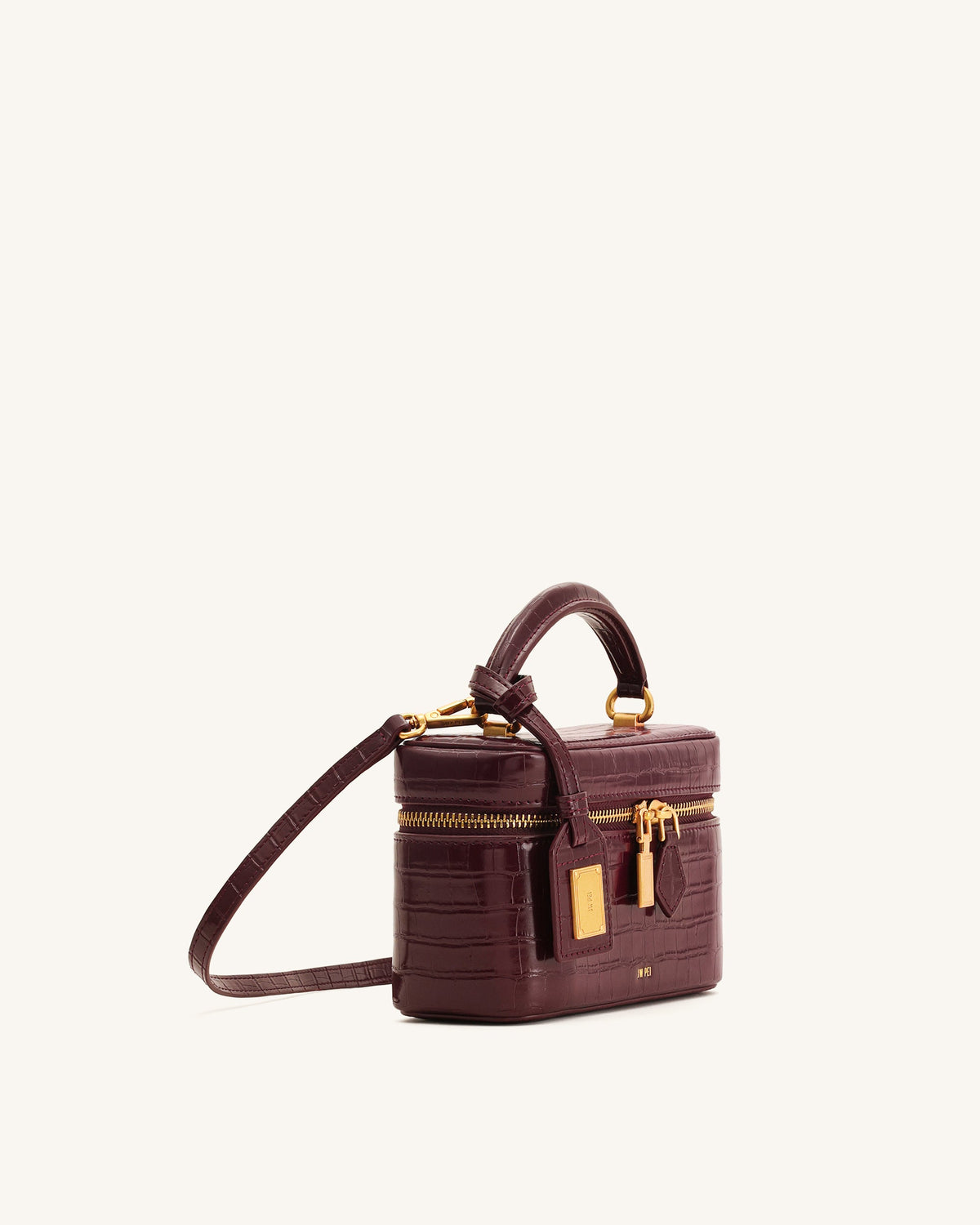 Cleo Box Shape Top Handle Bag - Claret Croc | JW PEI