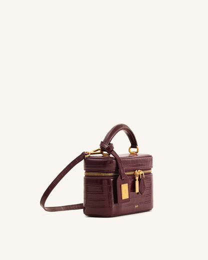 Cleo Box Shape Top Handle Bag - Claret Croc | JW PEI
