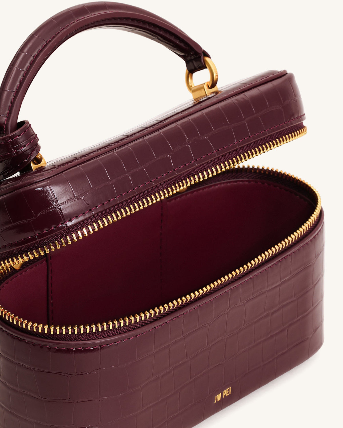 Cleo Box Shape Top Handle Bag - Claret Croc | JW PEI
