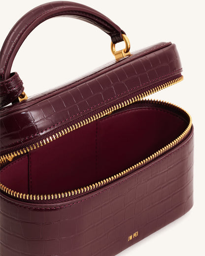 Cleo Box Shape Top Handle Bag - Claret Croc | JW PEI
