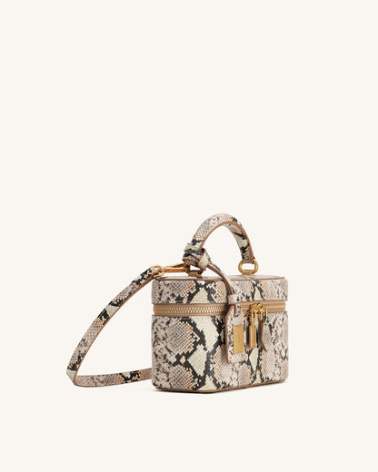 Cleo Snake-Embossed Box Shape Top Handle Bag - Beige | JW PEI