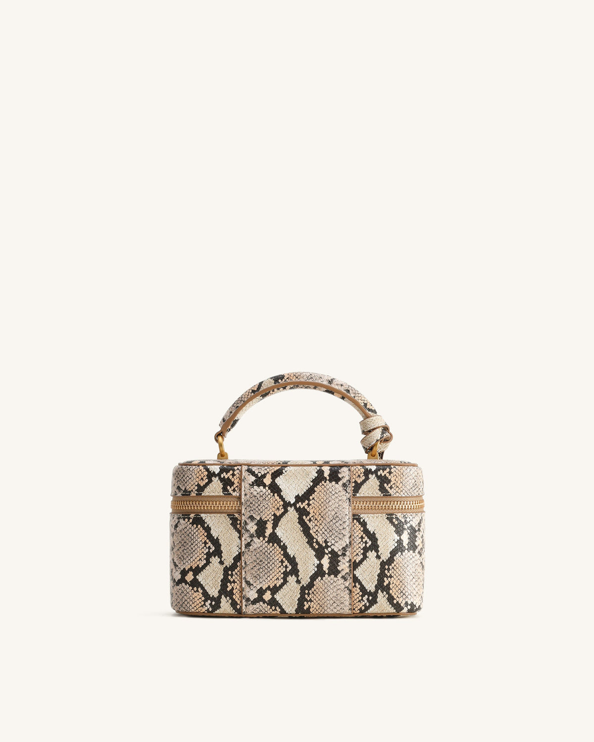 Cleo Snake-Embossed Box Shape Top Handle Bag - Beige | JW PEI