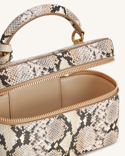 Cleo Snake-Embossed Box Shape Top Handle Bag - Beige | JW PEI