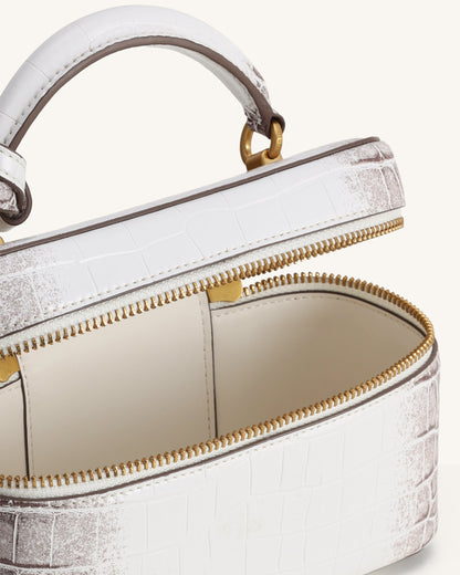 Cleo Box Shape Top Handle Bag - White Croc | JW PEI