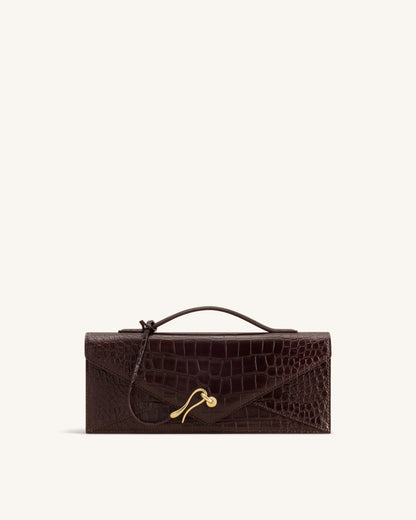 Celeste Envelope Top Handle Bag - Dark Brown Croc | JW PEI
