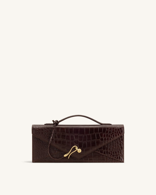 Celeste Envelope Top Handle Bag - Dark Brown Croc | JW PEI