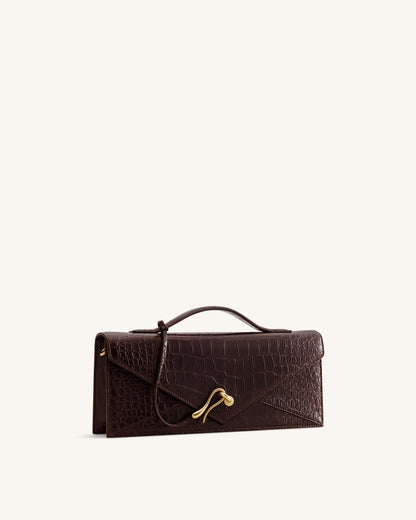 Celeste Envelope Top Handle Bag - Dark Brown Croc | JW PEI