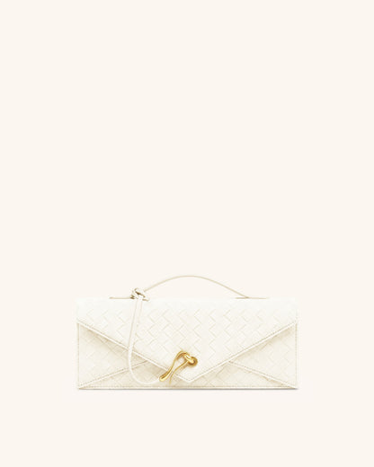 Celeste Faux Suede Woven Textured Envelope Top Handle Bag - White | JW PEI