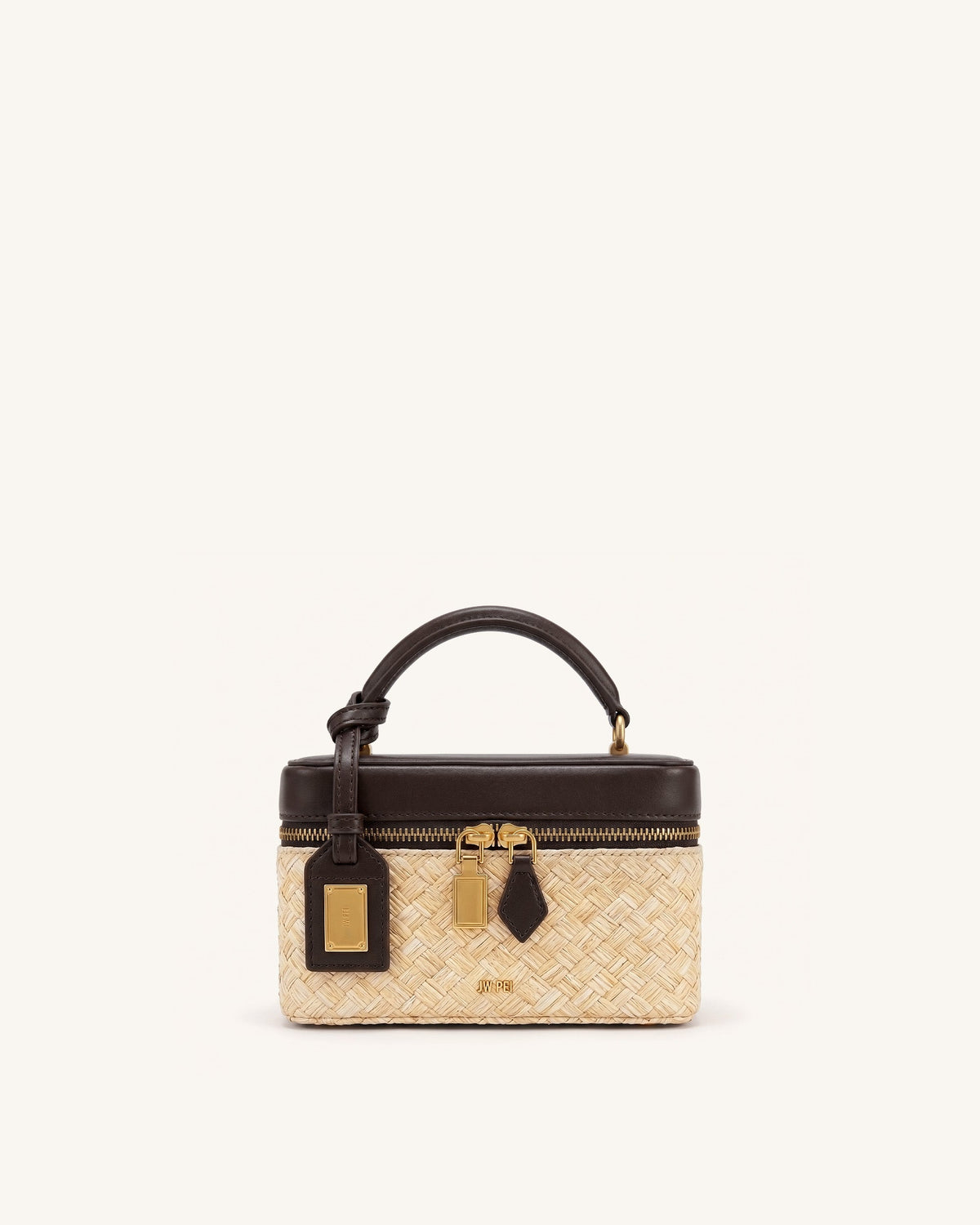 Cleo Faux Straw Box Shape Top Handle Bag - Brown | JW PEI