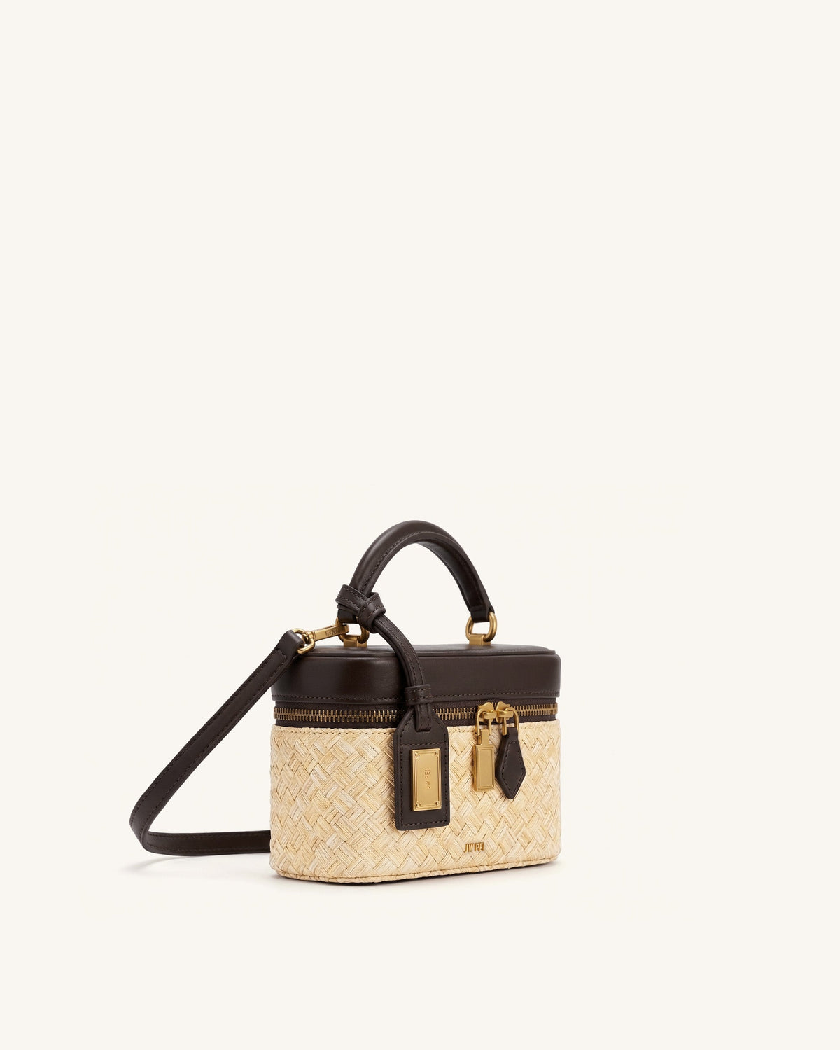 Cleo Faux Straw Box Shape Top Handle Bag - Brown | JW PEI