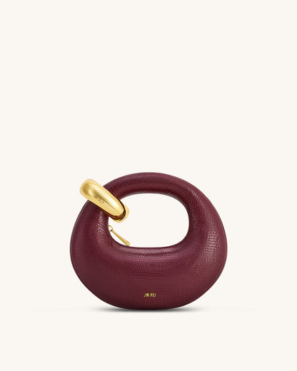Abacus Faux Snake-Effect Mini Top Handle Bag - Burgundy | JW PEI