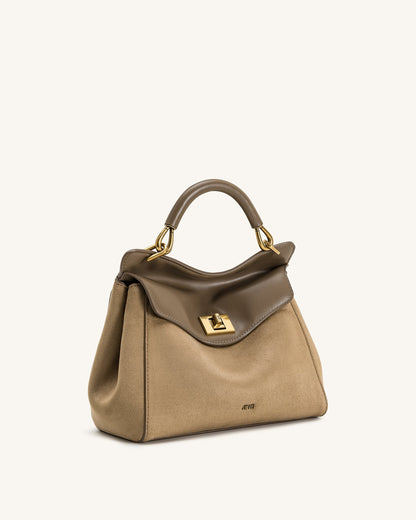 Lucia Classic Faux Suede Top Handle Bag - Taupe | JW PEI