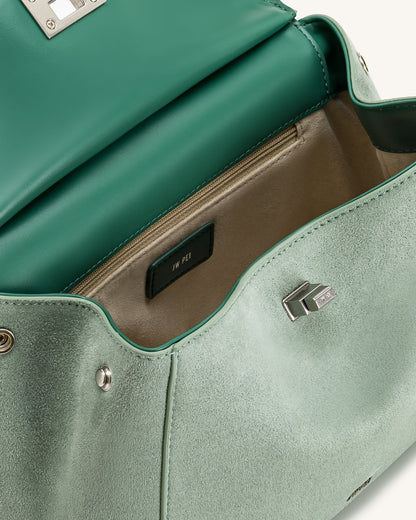 Lucia Classic Faux Suede Top Handle Bag - Matcha Green | JW PEI
