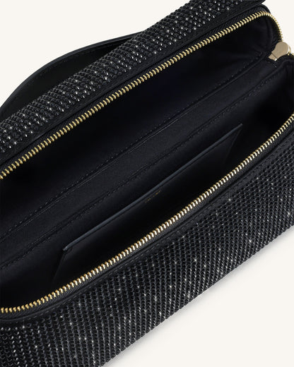 Thea Artificial Crystal Top Handle Bag - Black | JW PEI