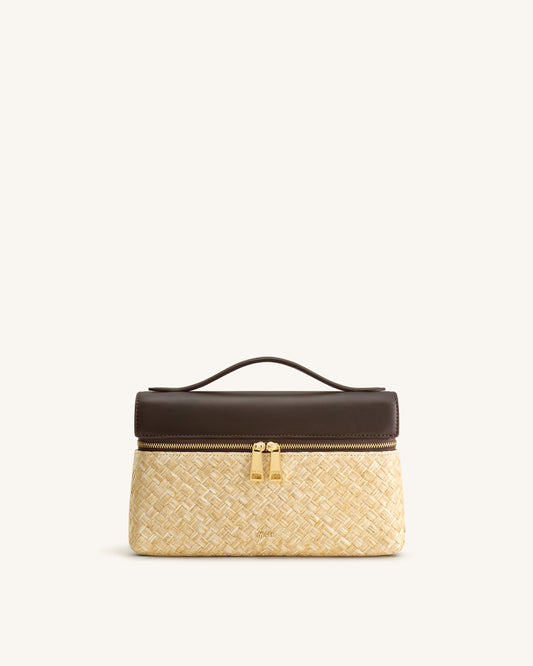 Thea Faux Straw Top Handle Bag - Brown | JW PEI