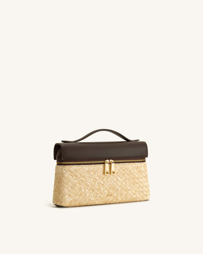 Thea Faux Straw Top Handle Bag - Brown | JW PEI