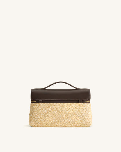 Thea Faux Straw Top Handle Bag - Brown | JW PEI
