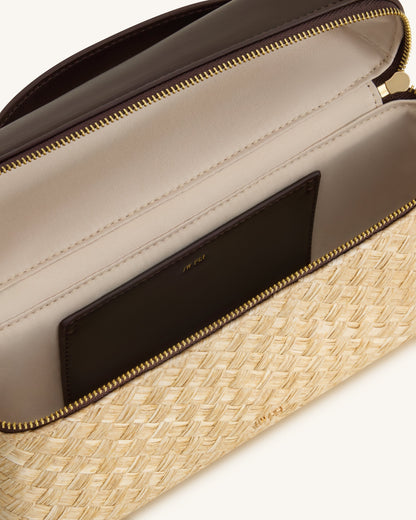Thea Faux Straw Top Handle Bag - Brown | JW PEI